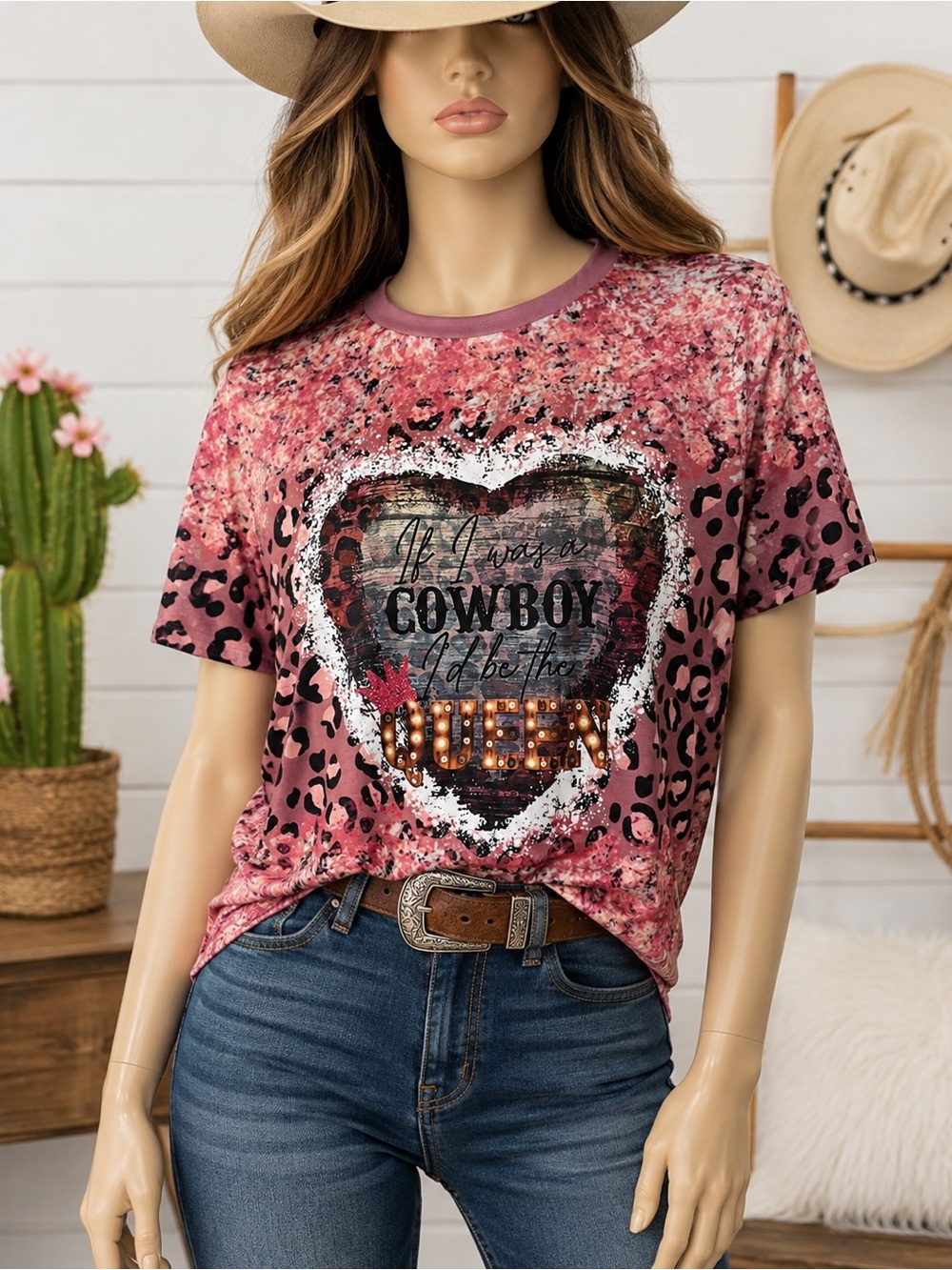 Women's Pink Leopard Graphic Tee - Cowboy Queen